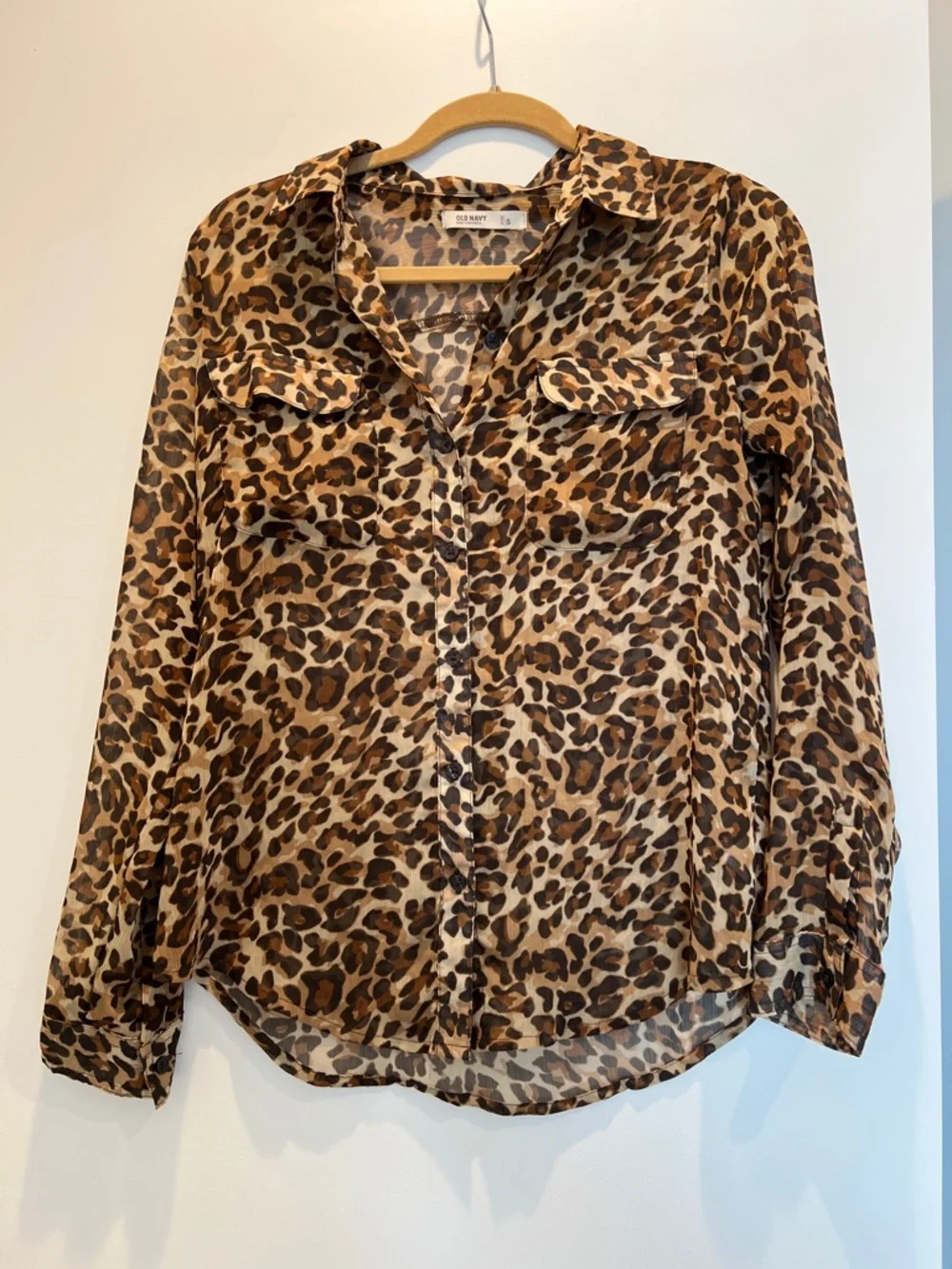 Old Navy Leopard Print Button-Front Sheer Blouse - Picture 1 of 4